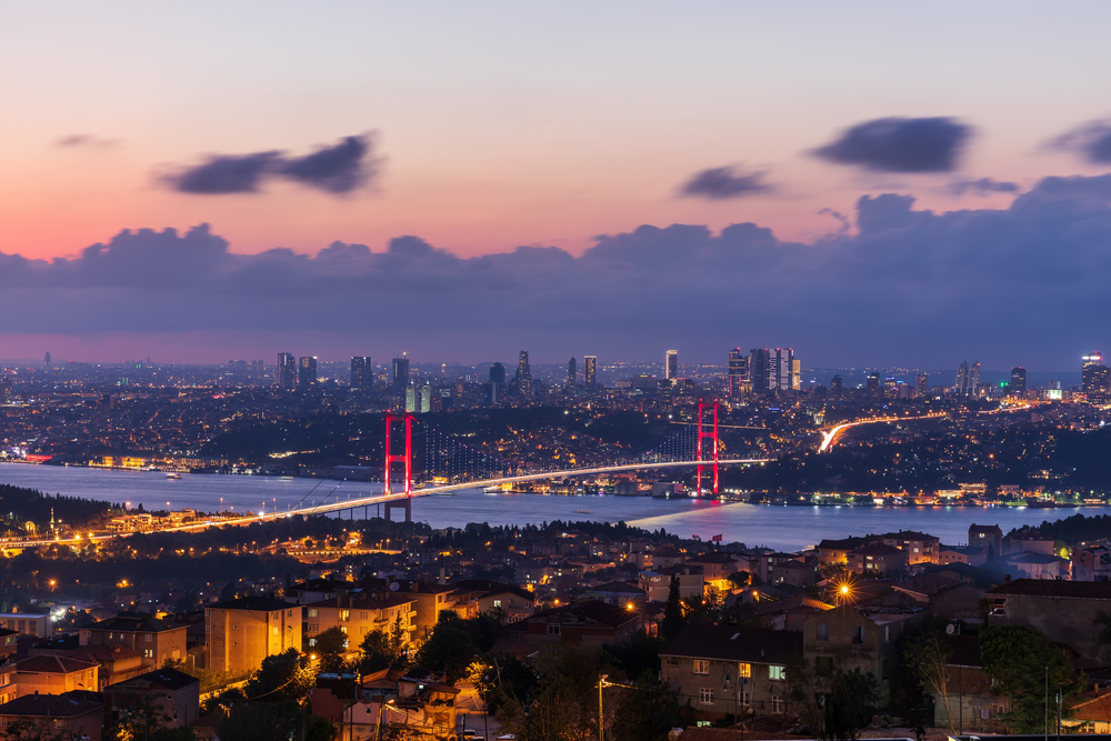 The 15 July Martyrs Bridge or the Bosphorus bridge in Istanbul, Turkey, night view.