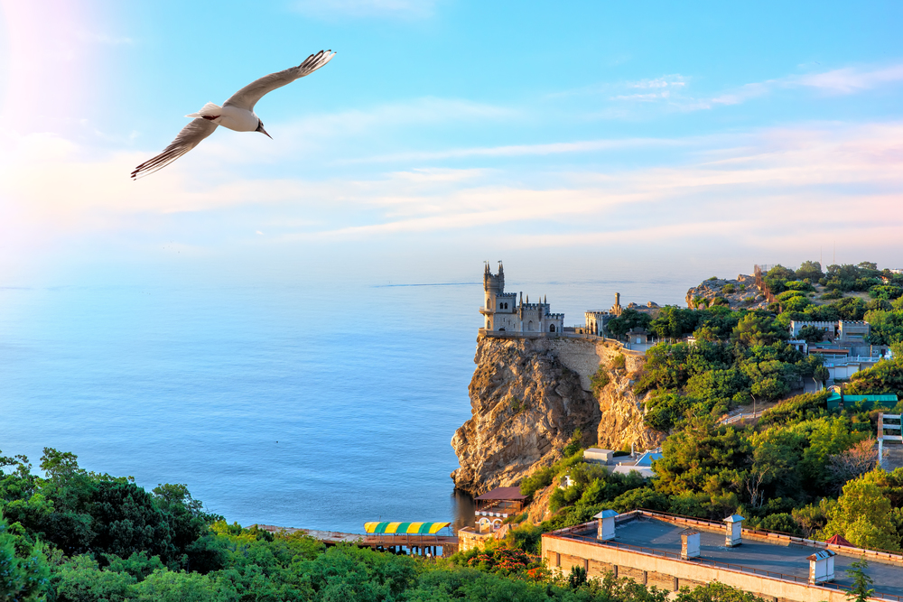 The Swallow Nest in Crimea, beautiful view on the cape.. The Swallow Nest in Crimea, beautiful view on the cape