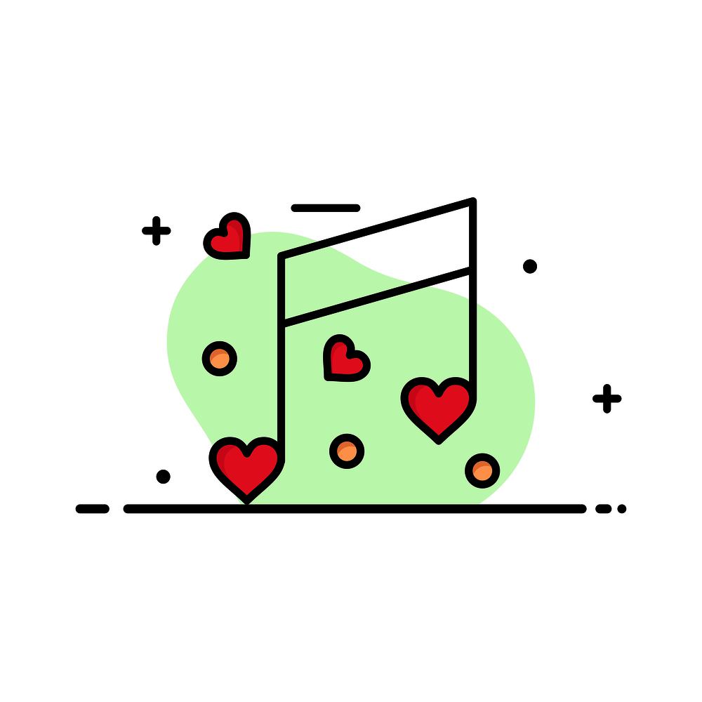 Music, Love, Heart, Wedding Business Logo Template. Flat Color