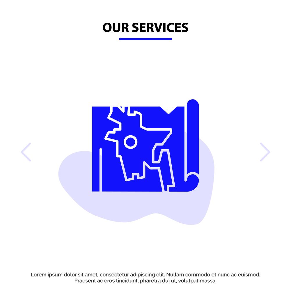 Our Services Bangladesh, Map, World, Bangla Solid Glyph Icon Web card Template