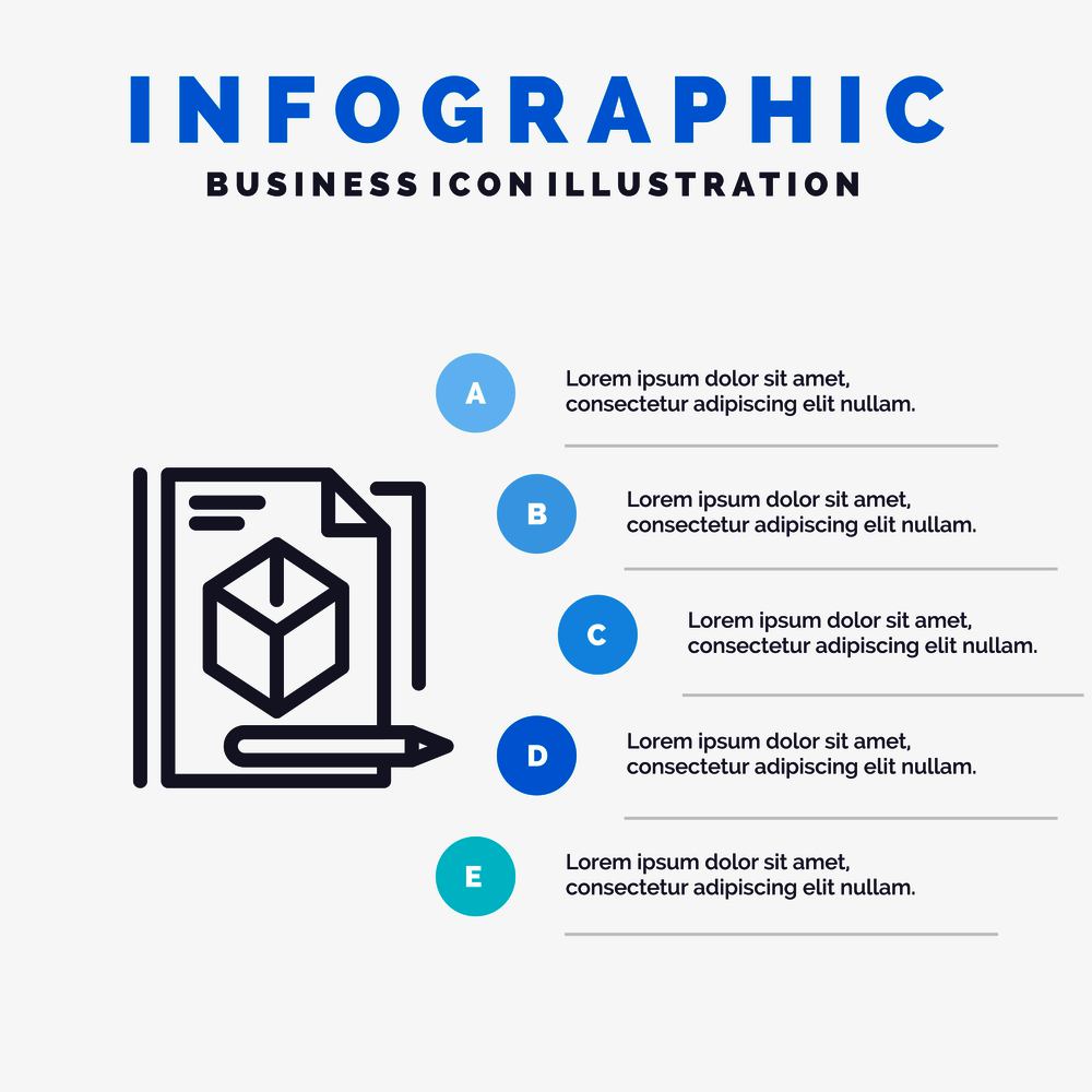 File, Box, Pencil, Technology Line icon with 5 steps presentation infographics Background
