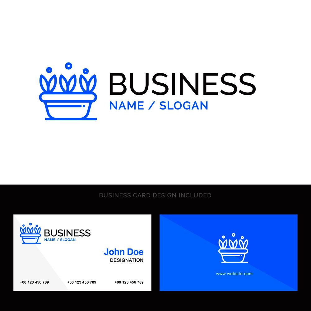 Growth, Leaf, Plant, Spring Blue Business logo and Business Card Template. Front and Back Design