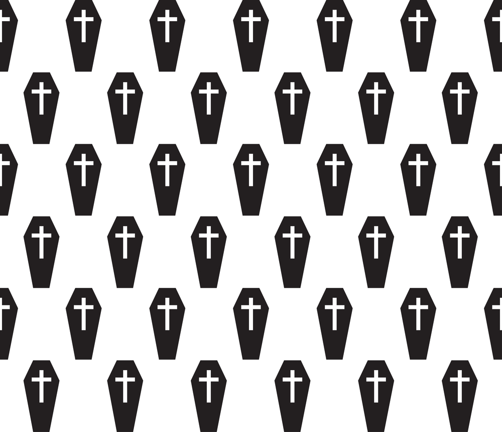 Seamless Halloween coffin pattern on white background - Vector illustration