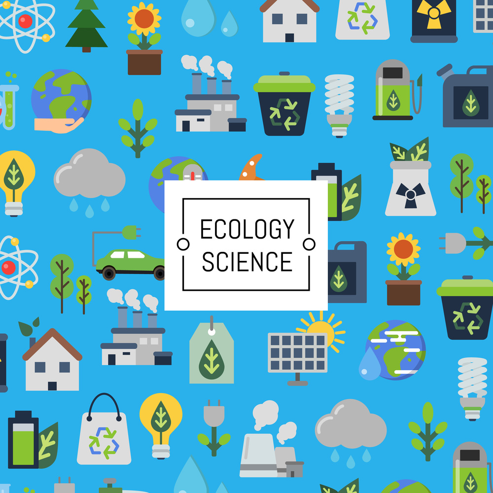 Vector background with place for text and with ecology flat icons illustration. Vector background with ecology flat icons