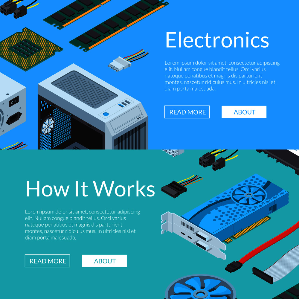 Vector isometric electronic devices horizontal web banners amd poster illustration. Vector isometric electronic devices horizontal web banners illustration