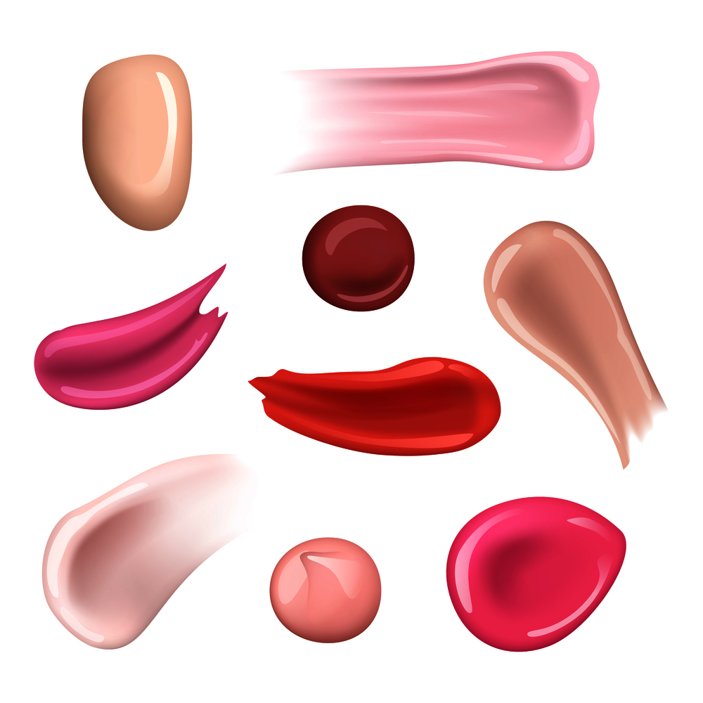 Paint cream smear. Cosmetic splashes and drops moisturizer female polish nails vector realistic makeup collections. Colored smear cream, splash for skincare creamy illustration. Paint cream smear. Cosmetic splashes and drops moisturizer female polish nails vector realistic makeup collections
