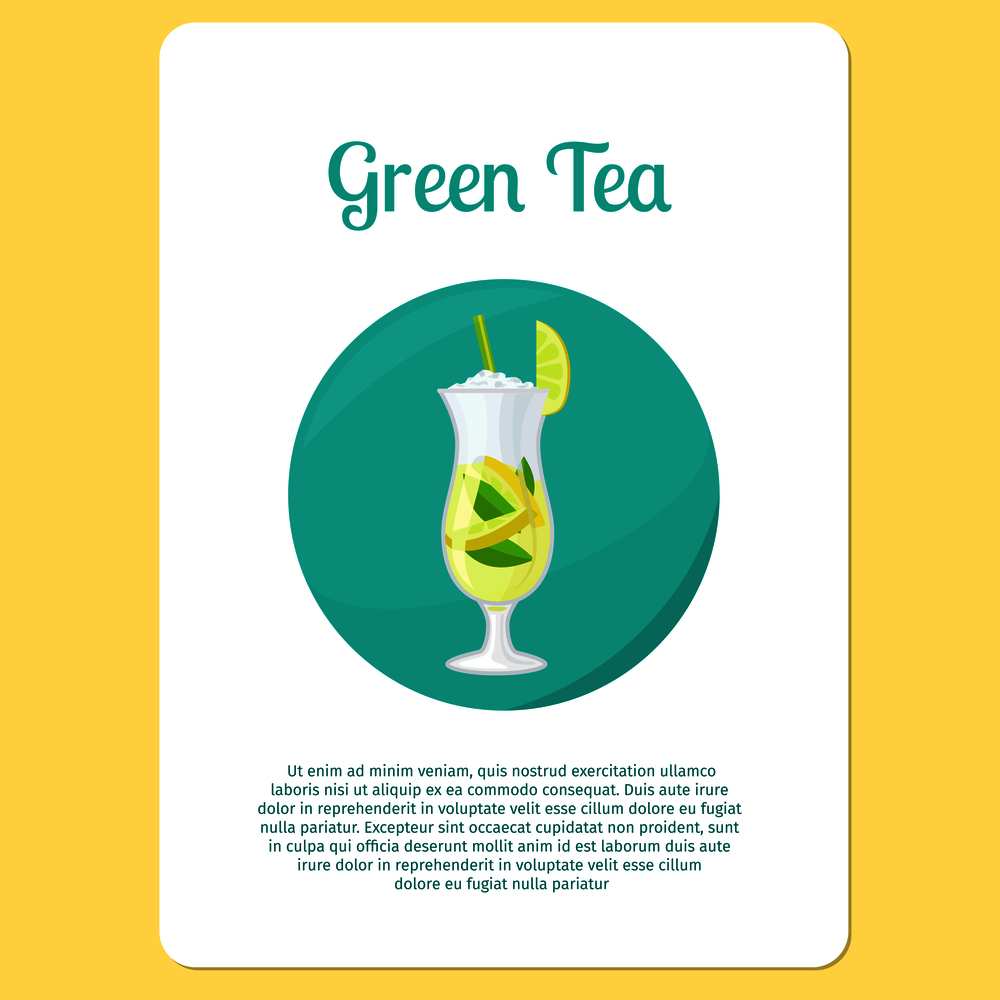 Green Tea cocktail menu item or sticker. Party drink in circle icon vector illustration. Green Tea cocktail icon