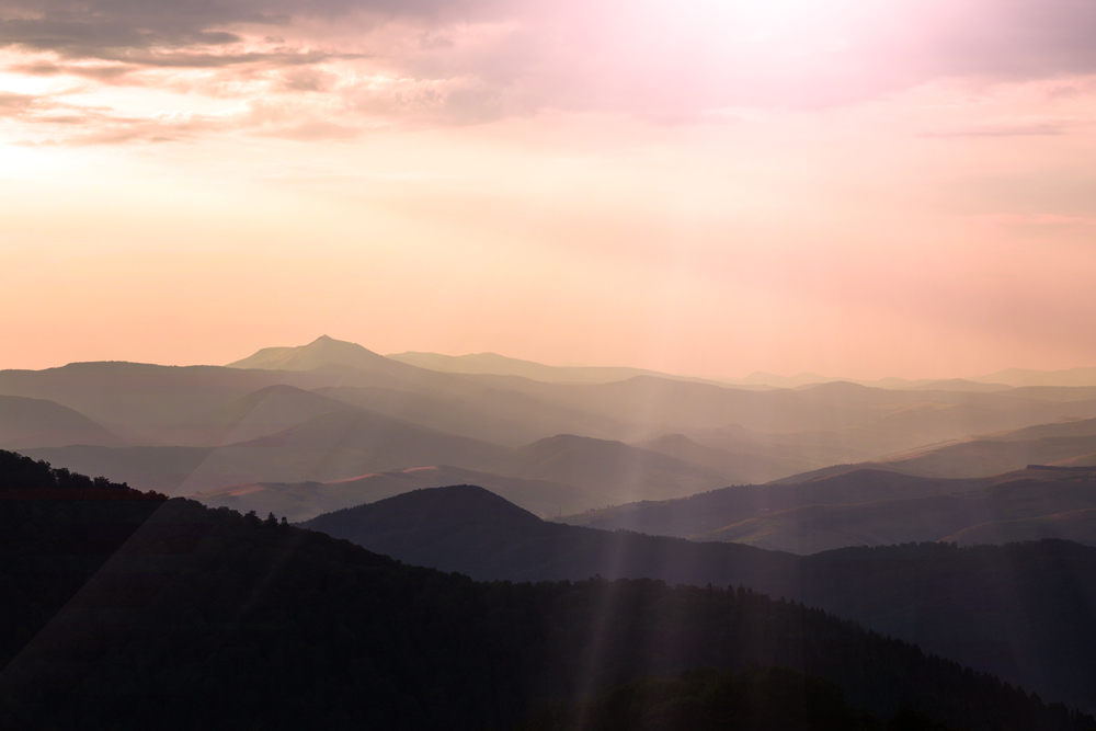 view of the mountains in Carpathians on the sunset,  Ukraine