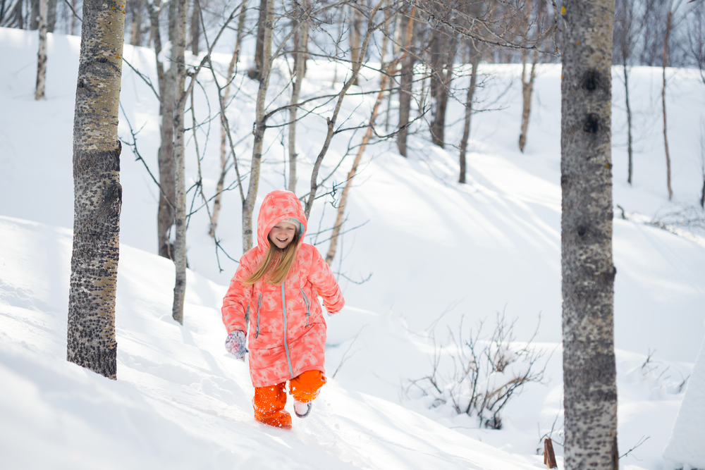 little Norwegian girl smiling. Fun winter. Norway