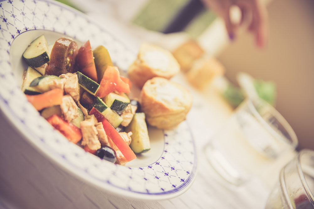 Vegetables and bread for dinner: Mediterranean food