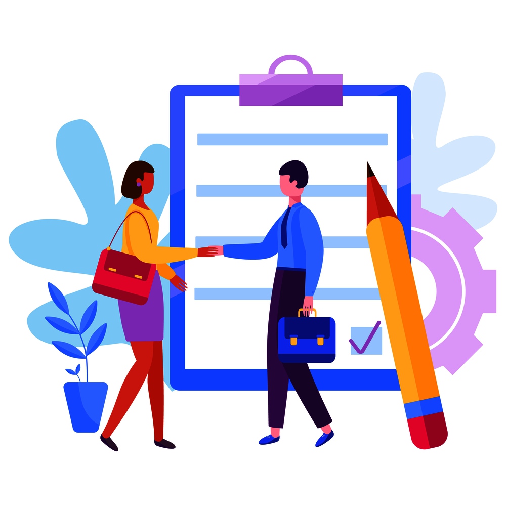 Concept shaking hands after signing contract. Businessman partnership. Making business deal vector illustration in flat style. Concept shaking hands after signing contract illustration