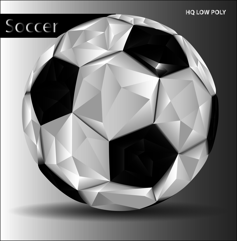 Soccer ball in low poly technique. Black and white Football sport element isolated on background. Vector illustration.. Football sport. Soccer ball in low poly technique.