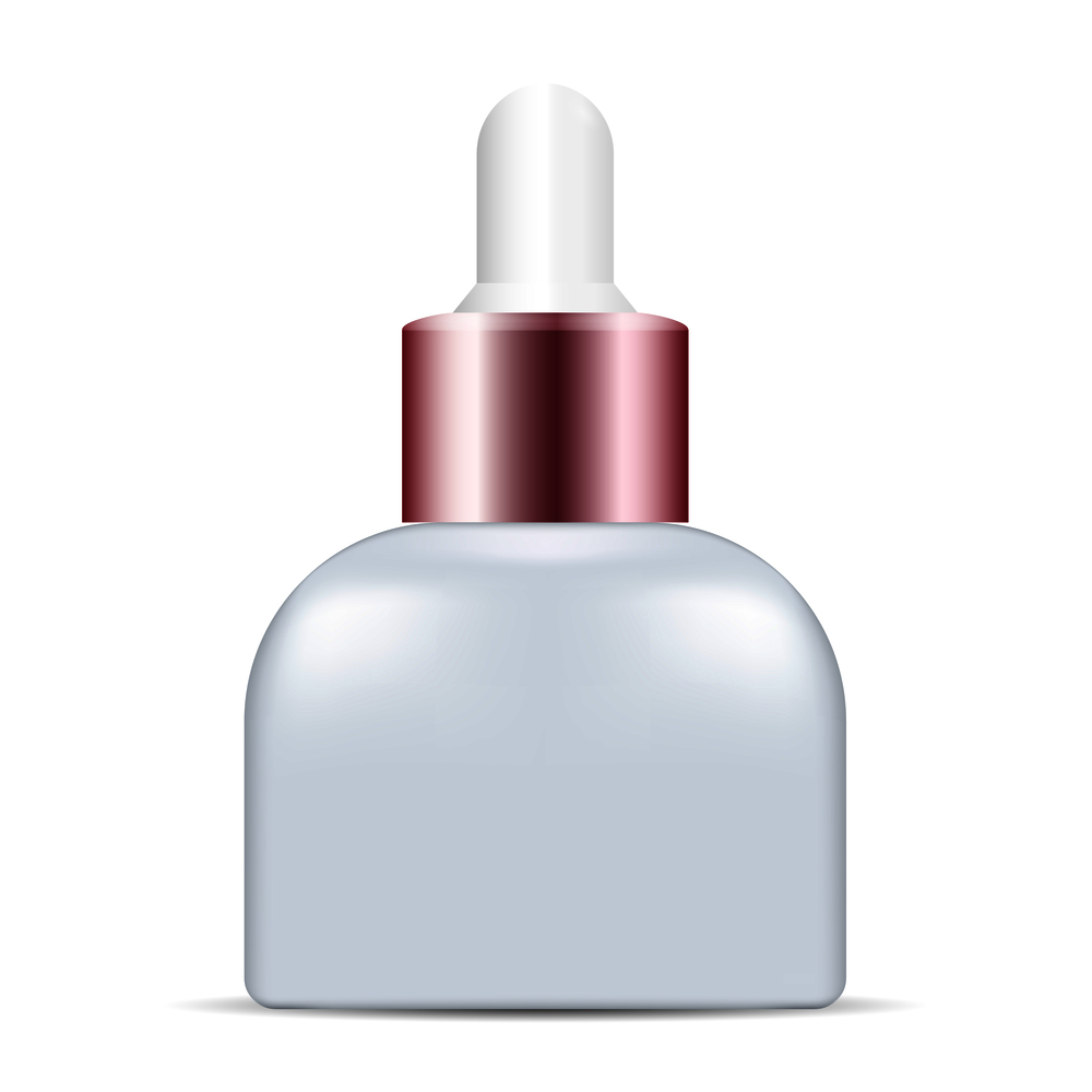 Cosmetic serum essence dropper bottle. Realistic vector packaging illustration, isolated on white background.. Cosmetic serum essence dropper bottle. Realistic