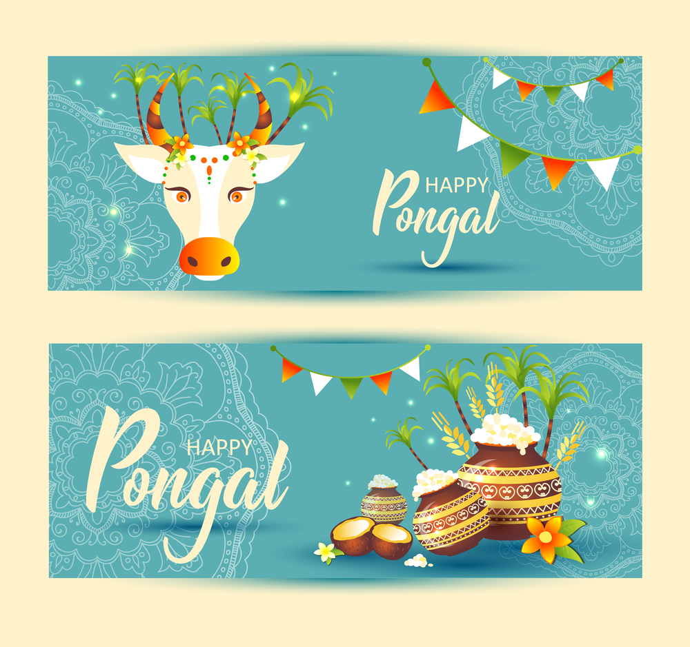 South Indian Festival Pongal Background Template DesignPongal Festival Background. South Indian Festival Pongal Background Template Design Vector Illustration Banners - Pongal Festival Background