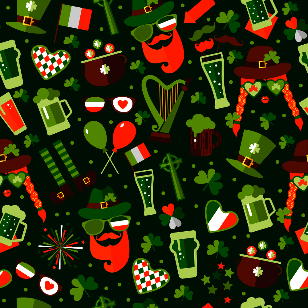 Seamless pattern for Saint Patricks day on green background. Seamless pattern for Saint Patricks day on green