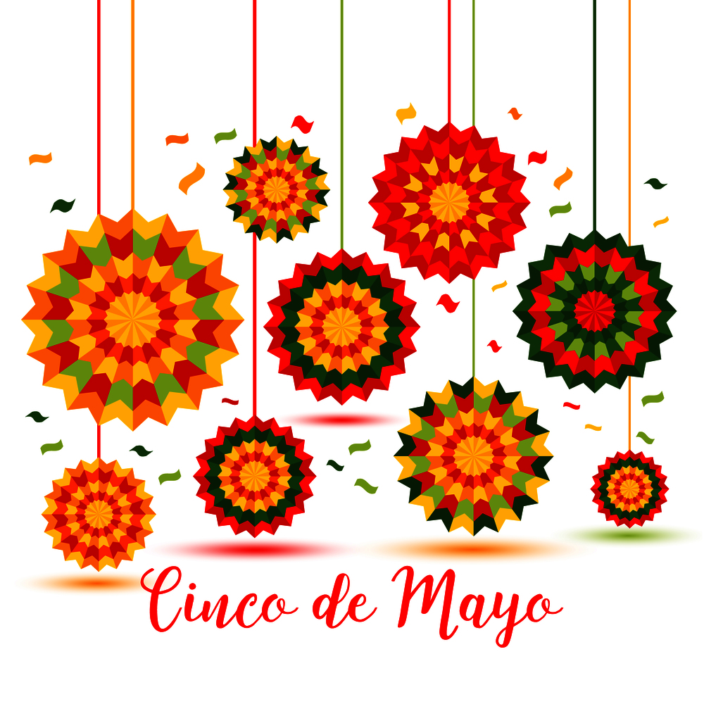 Cinco de Mayo - May 5, federal holiday in Mexico. Fiesta banner and poster design with decorations. Pinata star shape. 5 mayo image on isolated background
