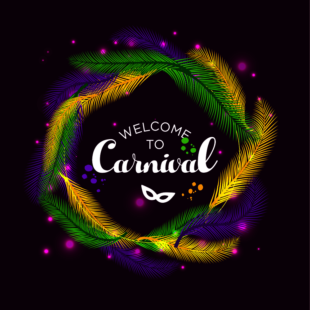 Illustration of Carnival Mardi gras with feathers.. Illustration of Carnival Mardi gras with multicolors feathers.