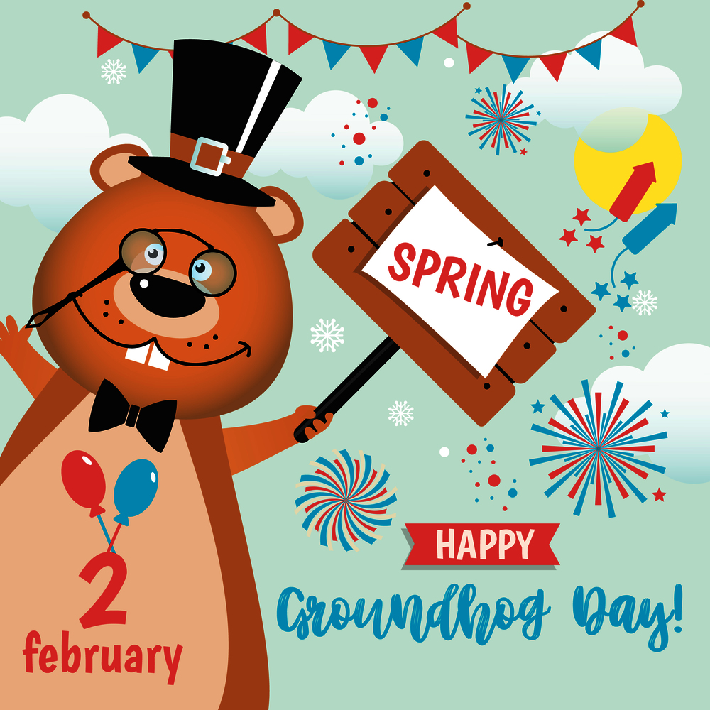 Happy Groundhog Day design with cute groundhog. Happy Groundhog Day design with cute and funny groundhog