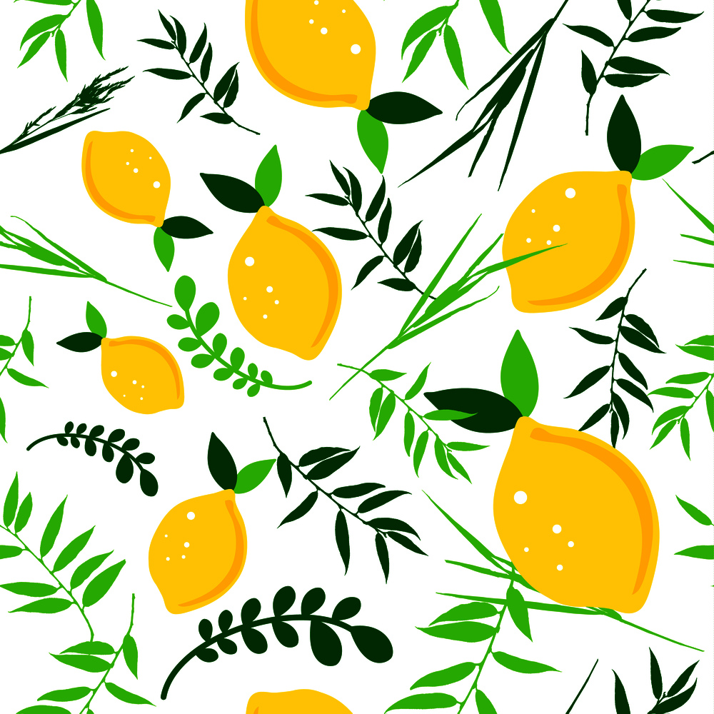 Happy Sukkot seamless pattern. Jewish holiday endless background. Repeating texture with plants.. Happy Sukkot seamless pattern. Jewish holiday endless background. Repeating texture with plant and lemons.