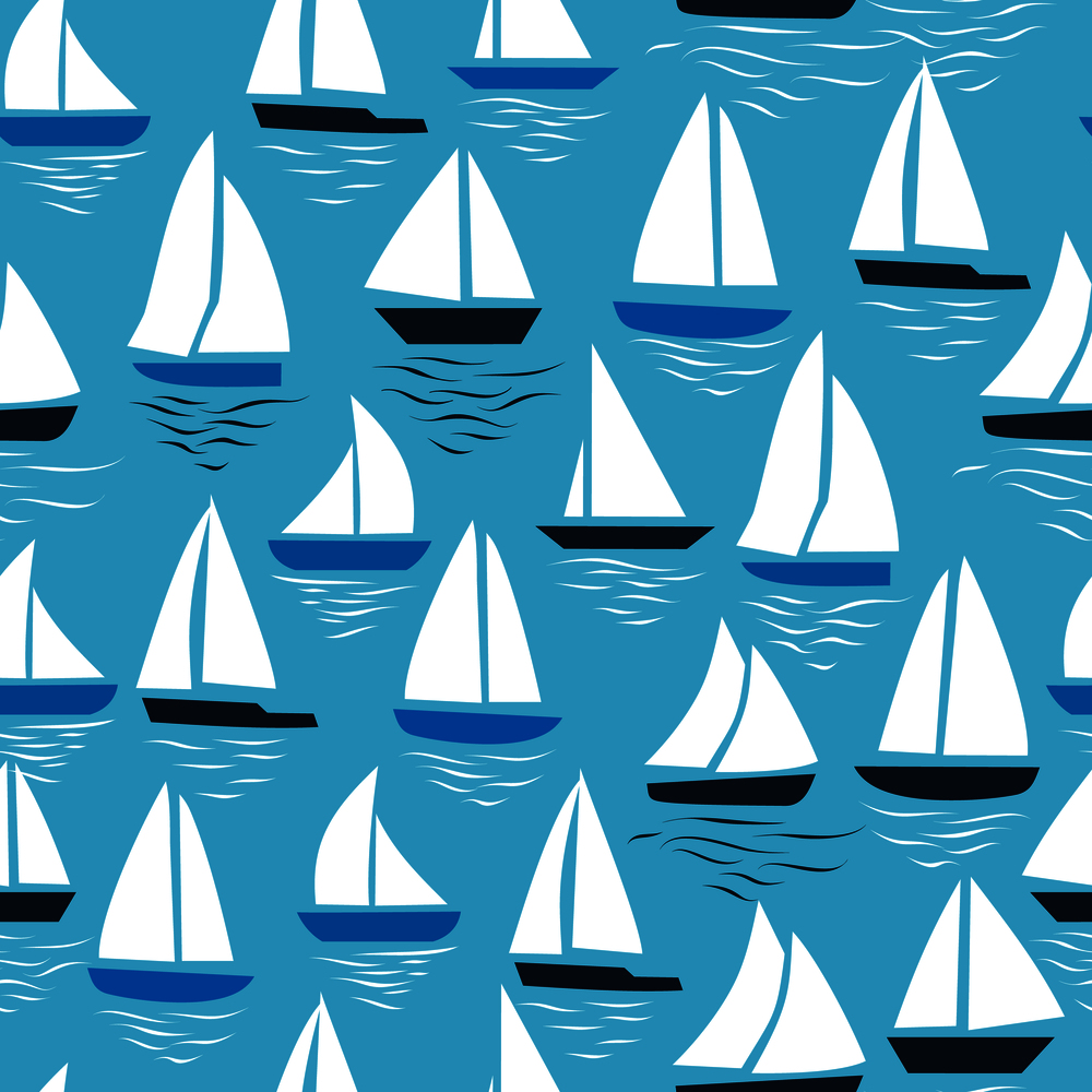 Seamless abstract sea background. Sailboats on blue. Sea seamless pattern.. Seamless abstract sea background. Sailboats on blue background. Sea seamless pattern.