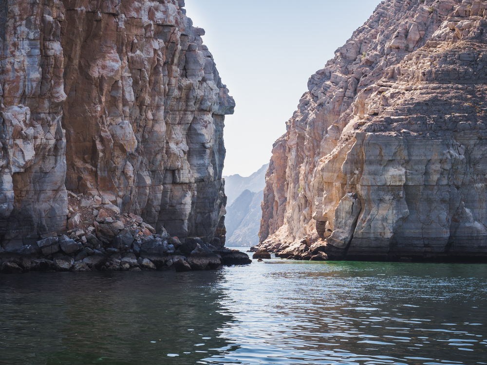 Khasab. Oman Fjords. View from the boat. Concept of leisure and travel. Khasab. Oman Fjords. View from the boat