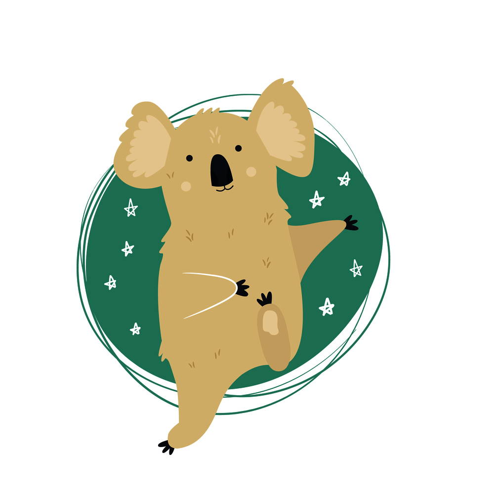 Funny cute dancing koala. Vector illustration. For greetings cards, decorations, prints, banners. Funny cute dancing koala. Vector illustration
