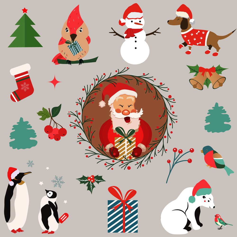 Big holiday set with funny characters and symbols.. Big holiday set with funny characters and symbols