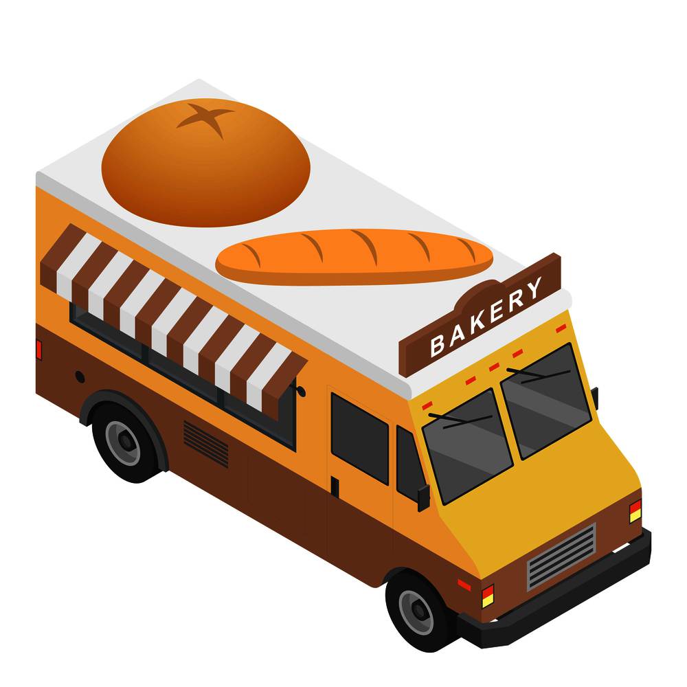 Bakery truck icon. Isometric of bakery truck vector icon for web design isolated on white background. Bakery truck icon, isometric style