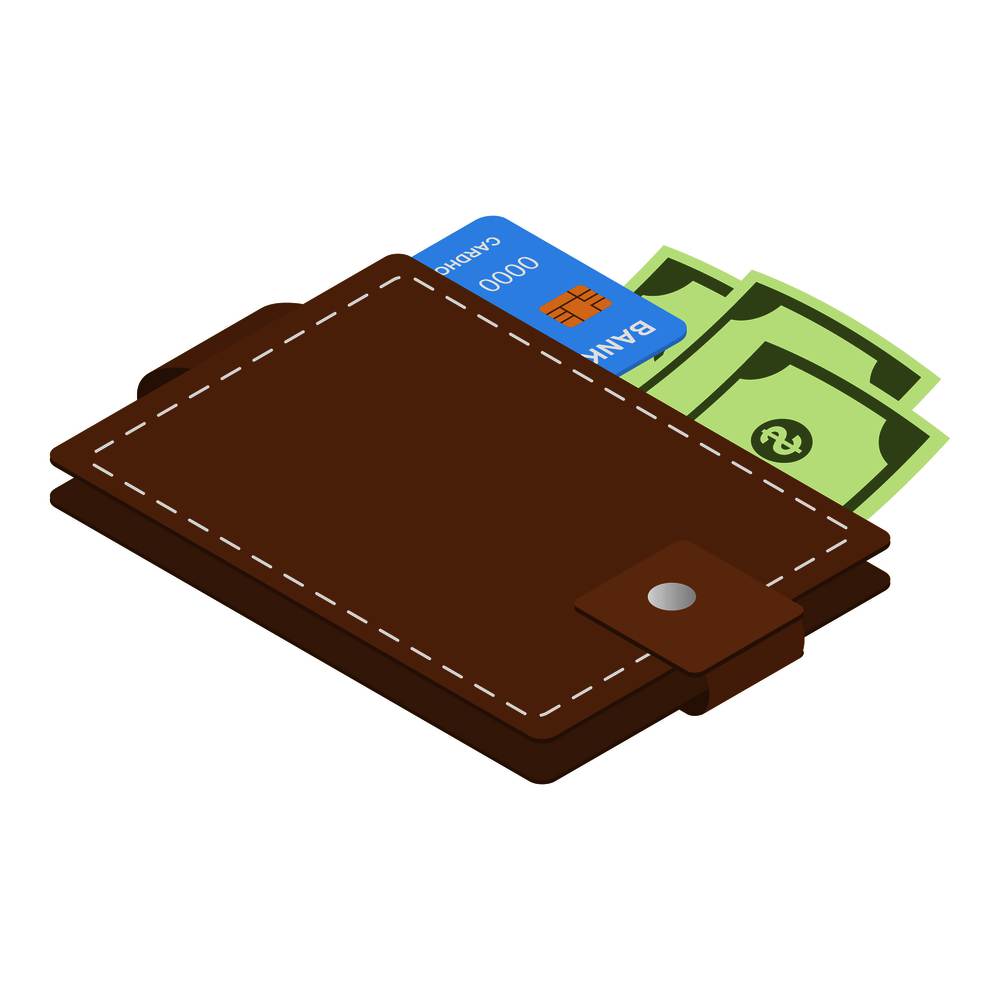 Wallet icon. Isometric of wallet vector icon for web design isolated on white background. Wallet icon, isometric style