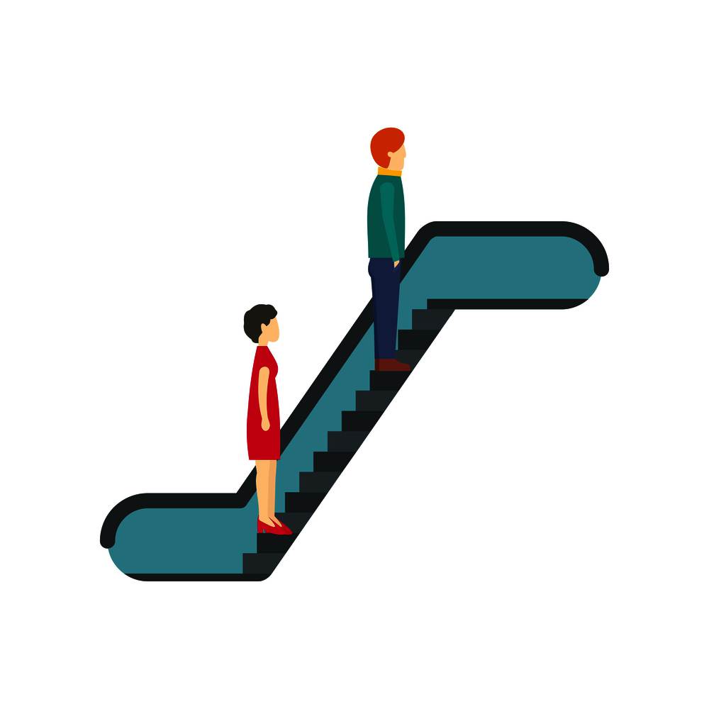 People at escalator icon. Flat illustration of people at escalator vector icon for web isolated on white. People at escalator icon, flat style