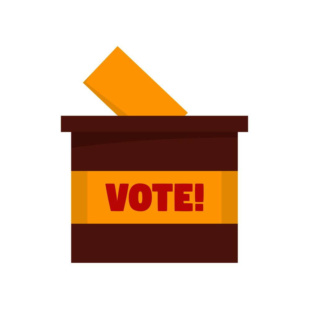 Wood vote box icon. Flat illustration of wood vote box vector icon for web isolated on white. Wood vote box icon, flat style