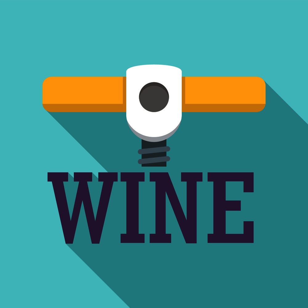 Wine corkscrew logo. Flat illustration of wine corkscrew vector logo for web design. Wine corkscrew logo, flat style