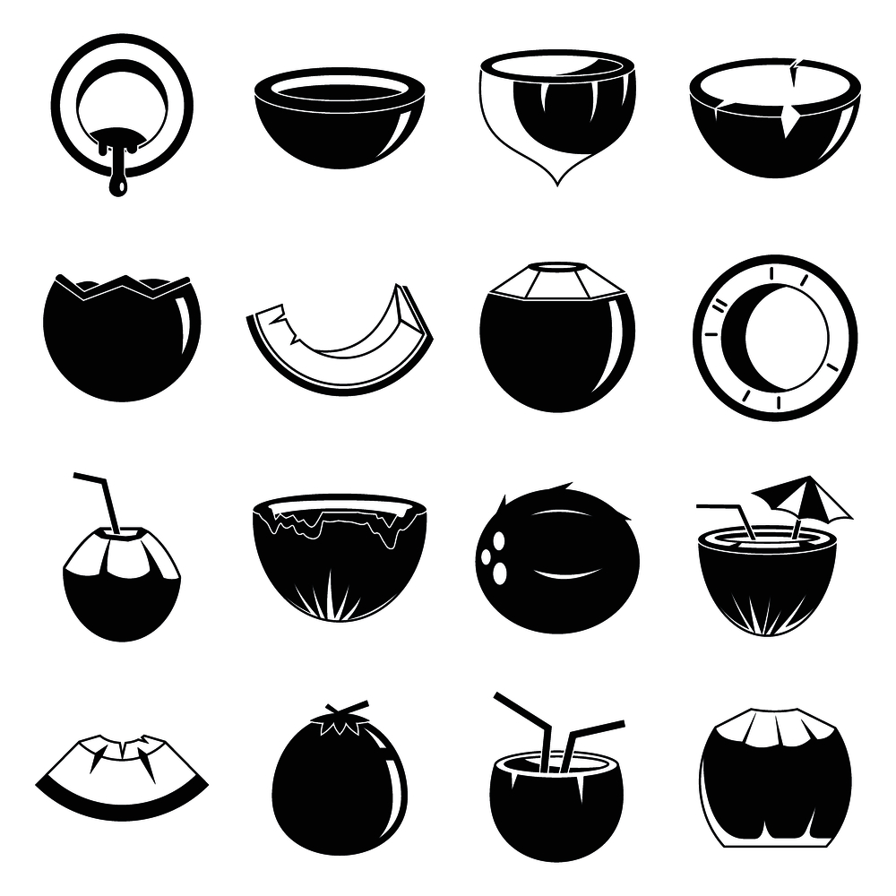 Tropical coconut icons set. Simple set of tropical coconut vector icons for web design on white background. Tropical coconut icons set, simple style