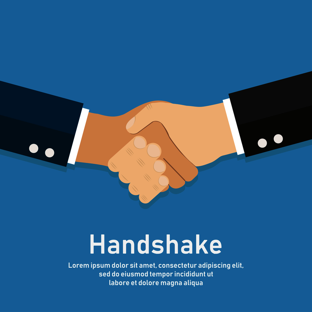 Handshake vector illustration business agreement or deal. Partnership trendy flat icon. Success meetting. EPS 10. Handshake vector illustration business agreement or deal. Partnership trendy flat icon. Success meetting.
