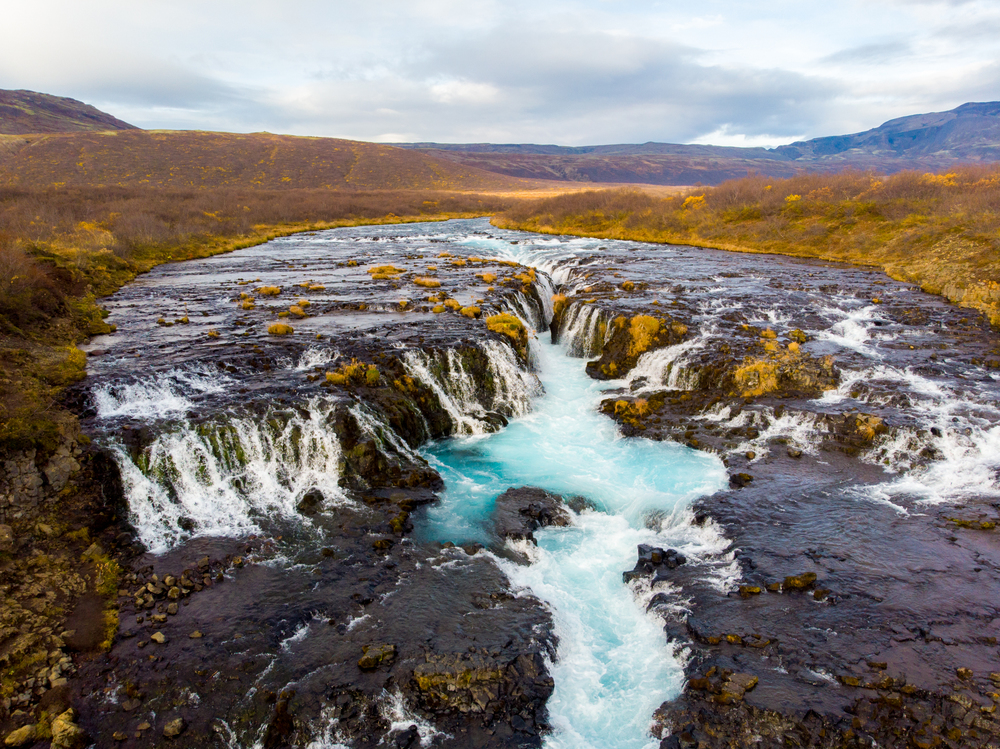 Beautiful cascade bruarfoss waterfall, Iceland