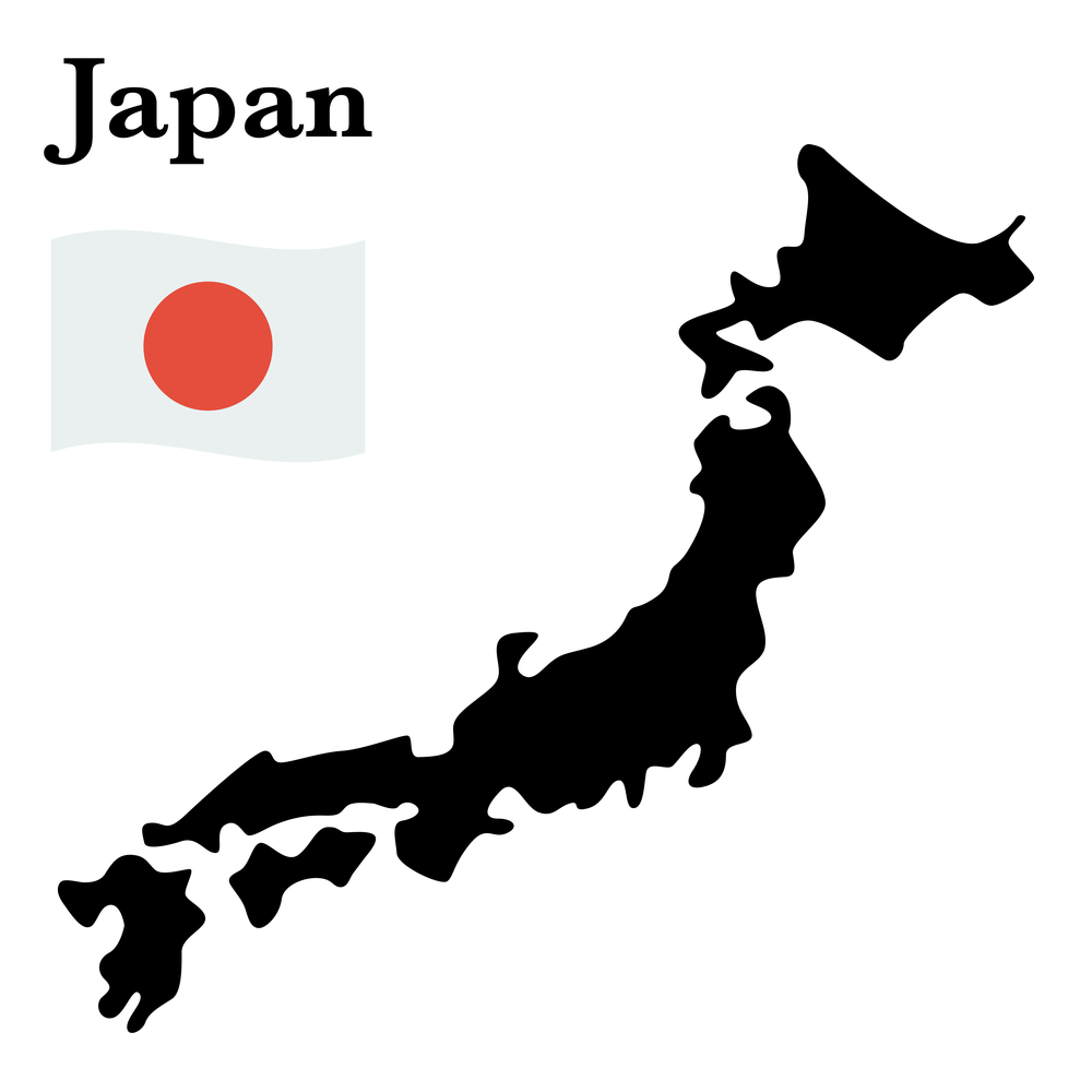 Japan map silhoette and national flag