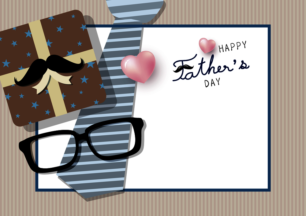 Happy father&rsquo;s day concept design of gift box with mustache and necktie vector illustration