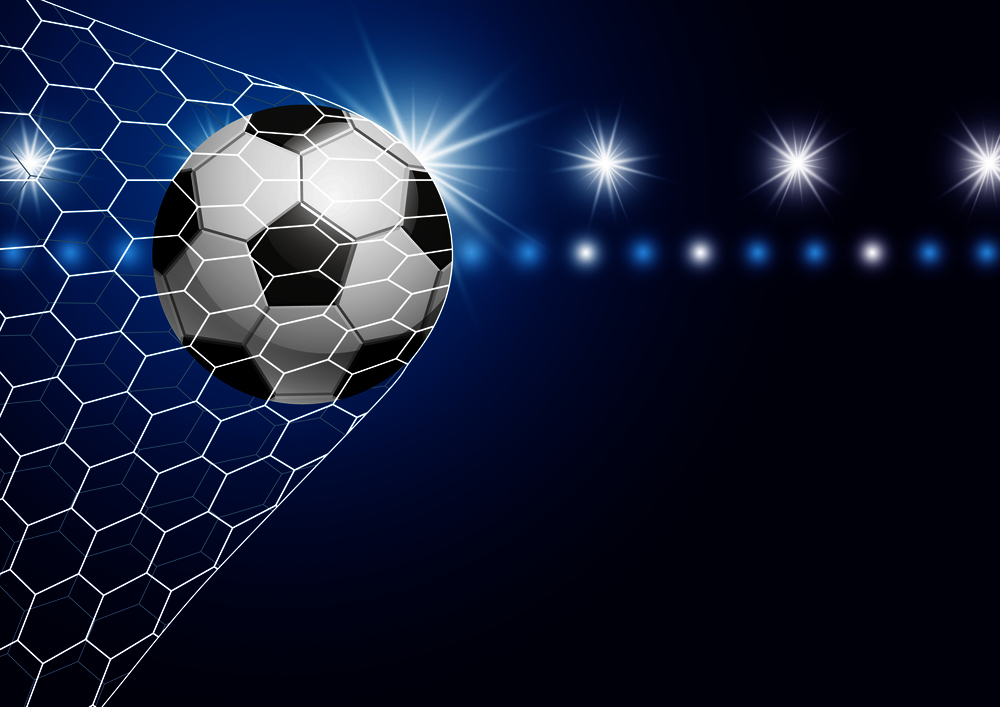 Soccer ball in goal with spotlight vector illustration