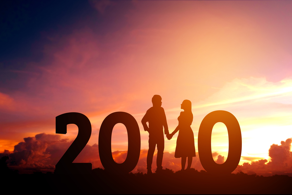 2020 Newyear Silhouette young couple Happy for  romantic new year concept.