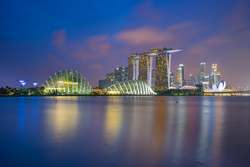 Panorama view of Singapore city skyline.