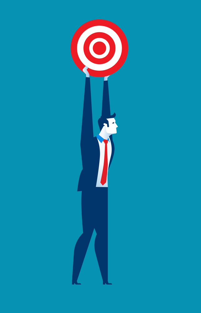 Businessman holding target to success. Concept business illustration. Vector flat