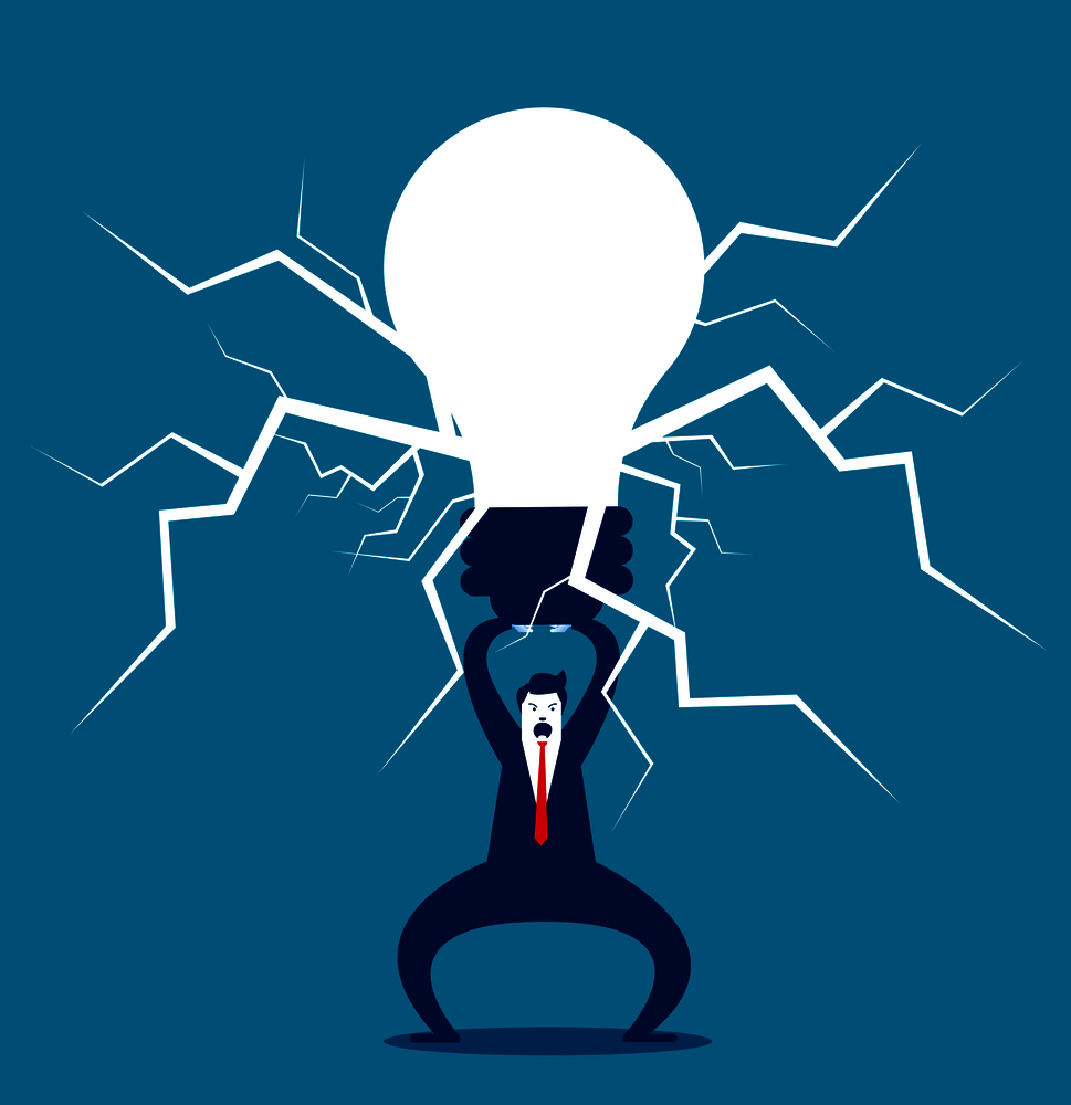 Businessman holding bulb. Concept business idea vector illustration.
