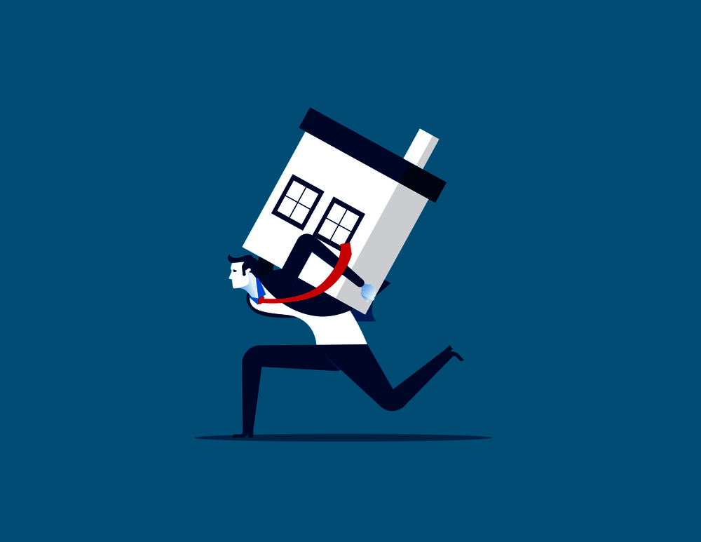 Businessman carrying  house. Concept business vector illustration.