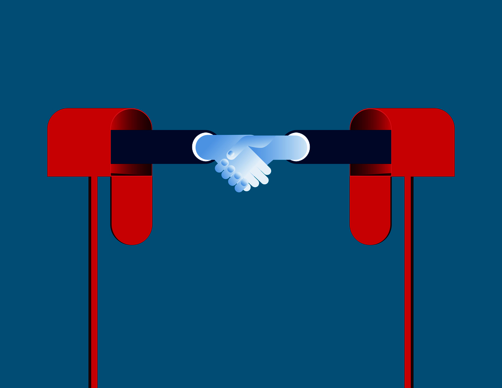 Business handshake on a mail box. Concept business vector illustration.