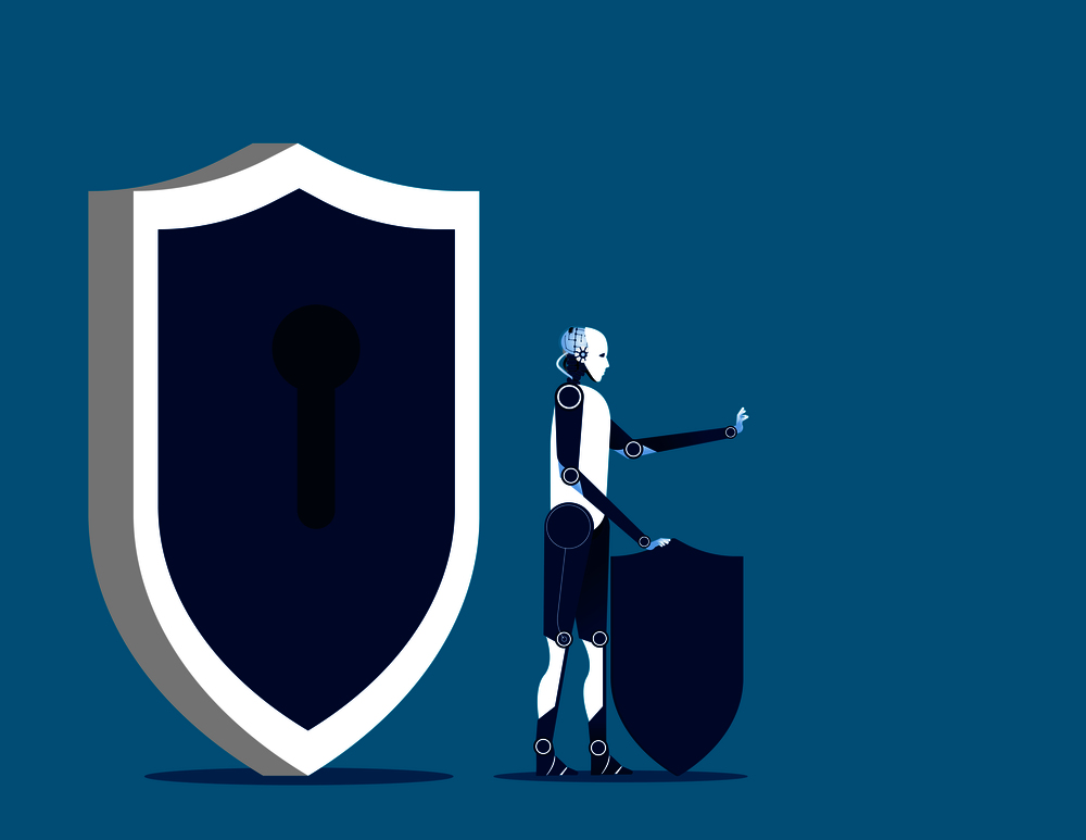 Security. Robot and protection. Concept usiness vector illustration.