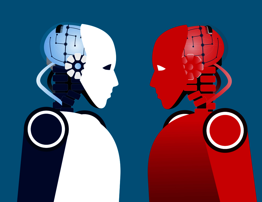 Robot vs Robot. Concept technology vector illustration