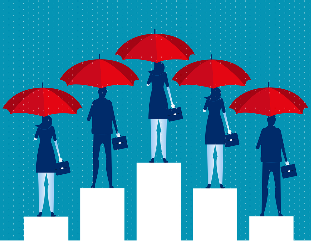 Business people and red umbrella. Concept business vector illustration.