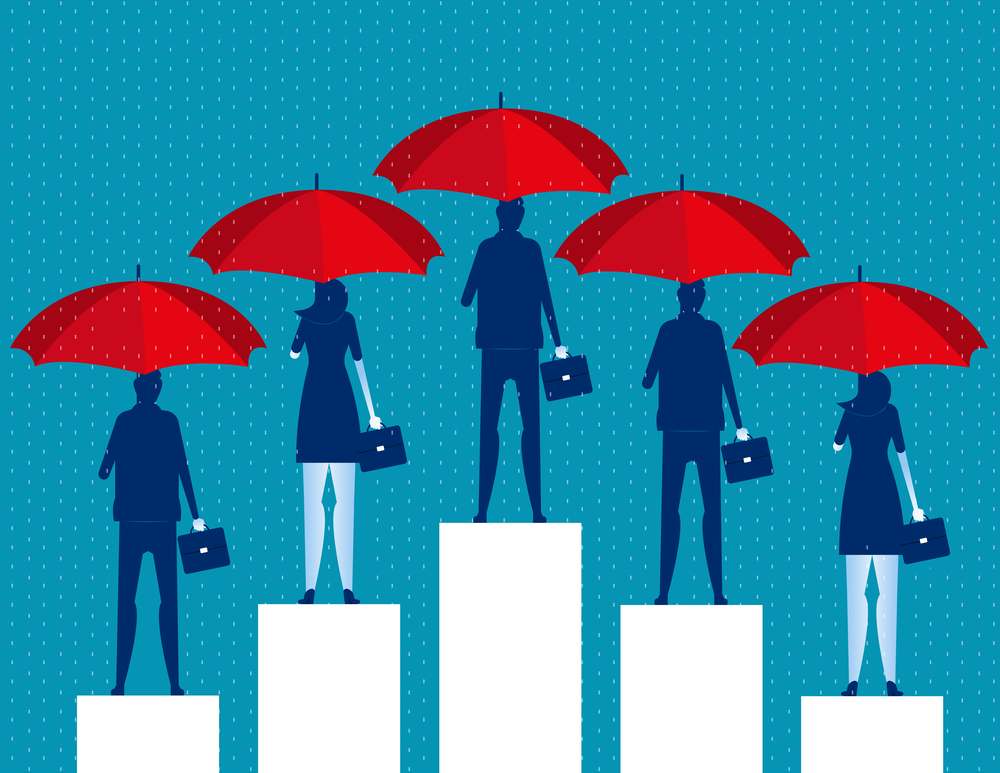 Business people and red umbrella. Concept business vector illustration.