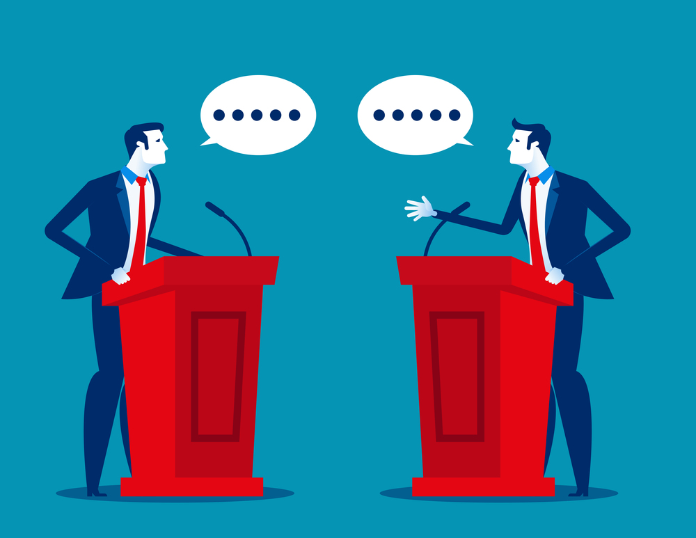Successful. Business person a speaking  at podium. Concept business vector illustration.