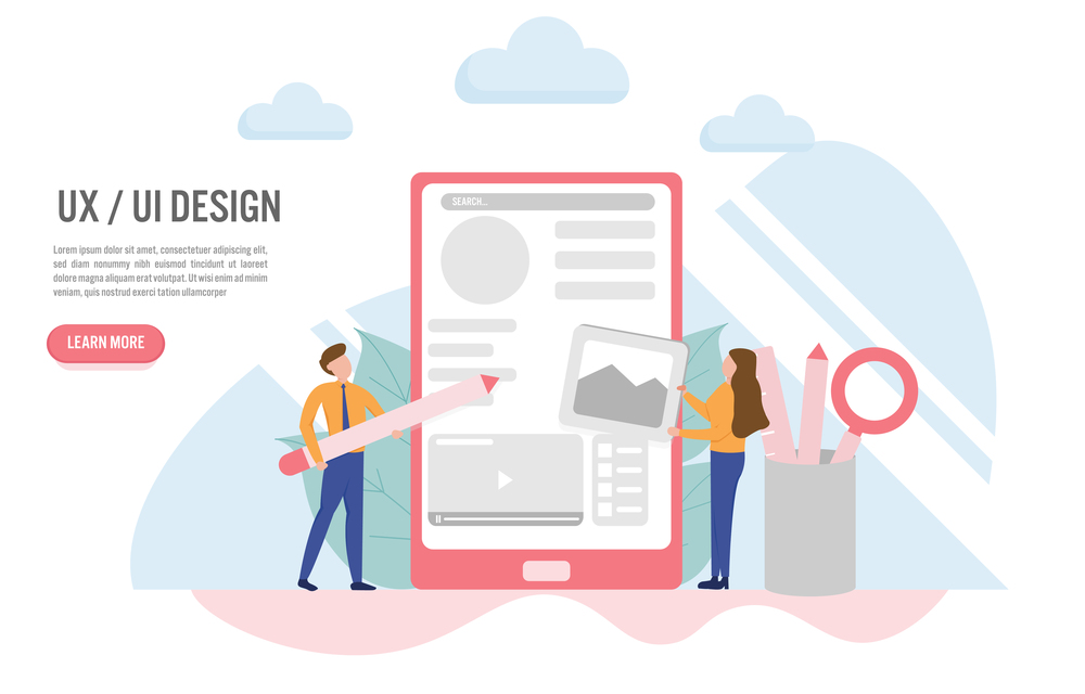 User experience and user interface concept with character.Creative flat design for web banner